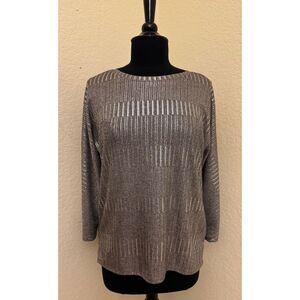 Chico's Silver Metallic 3/4 Sleeve Top - Sz 1 (Medium)
